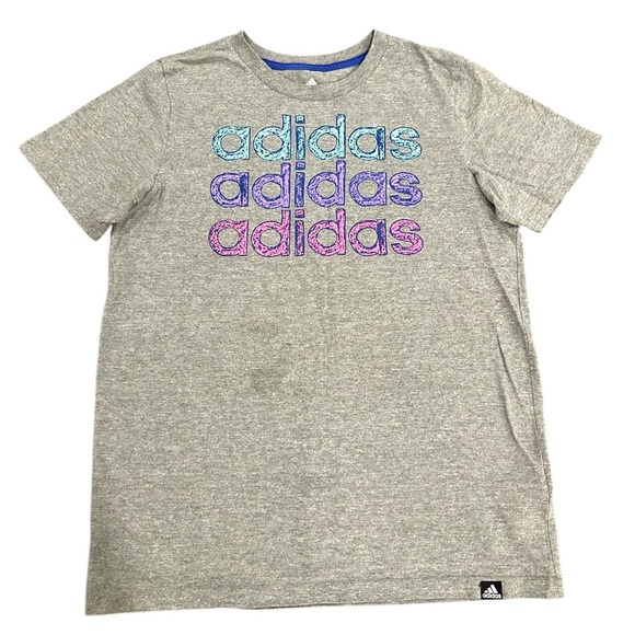 Adidas Kids Gray T-Shirt with Colorful Logo Large 14/16 - Picture 1 of 6